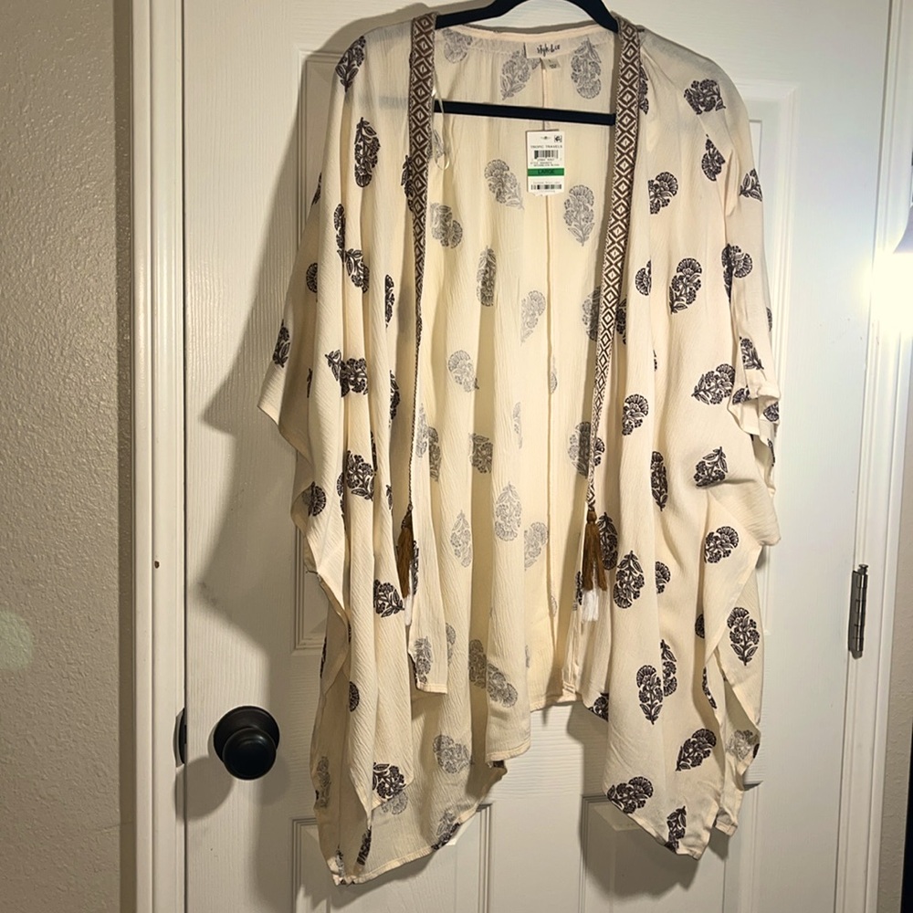 NWT STILE & CO KIMONO WOODBLOCK BLOSS SIZE L